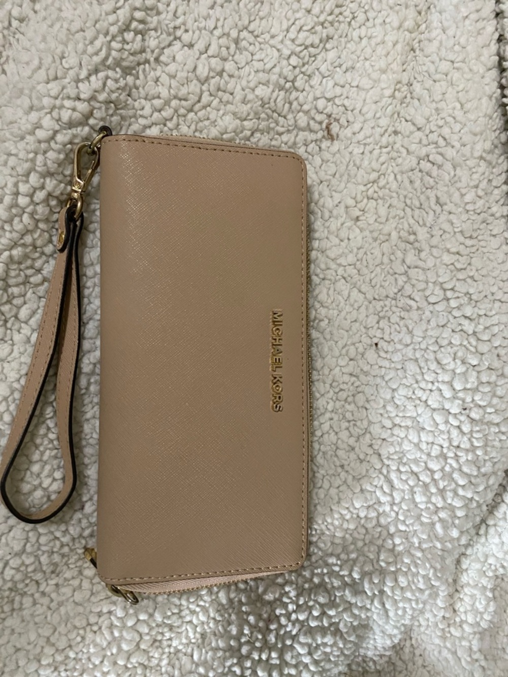 Michael Kors Neutral Tan Saffiano Leather Wristlet Wallet